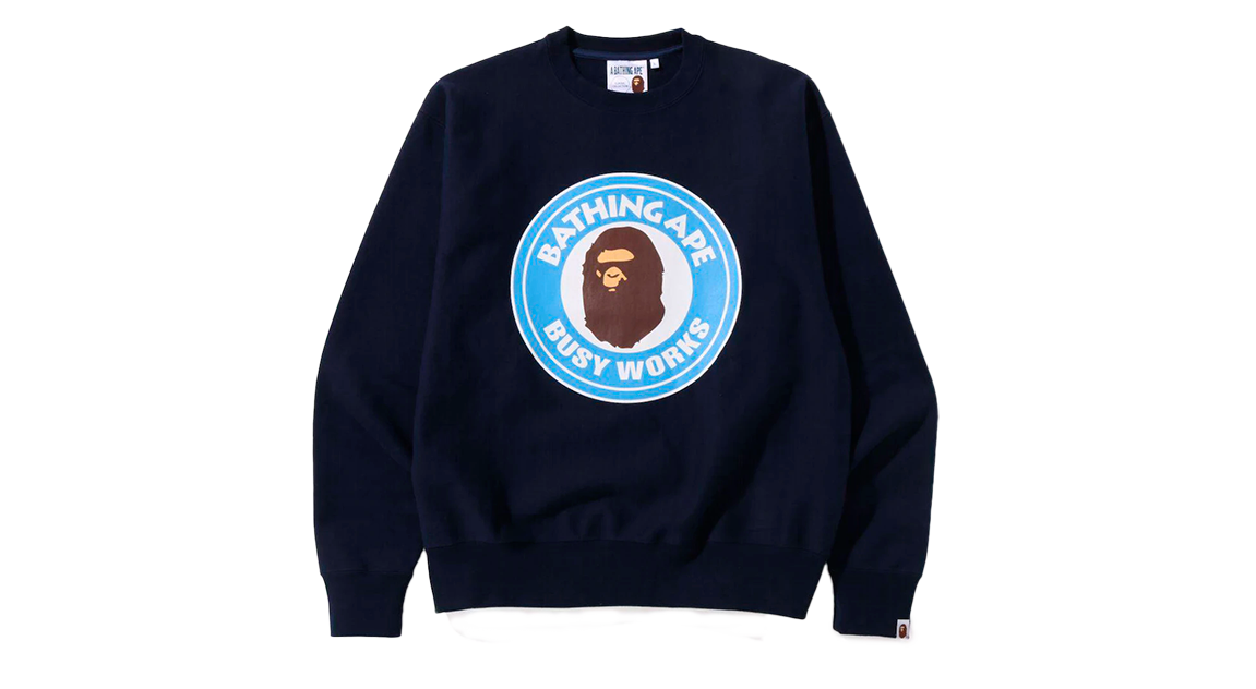 BAPE Classic Busy Works Relaxed Fit Crewneck Sweatshirt Navy