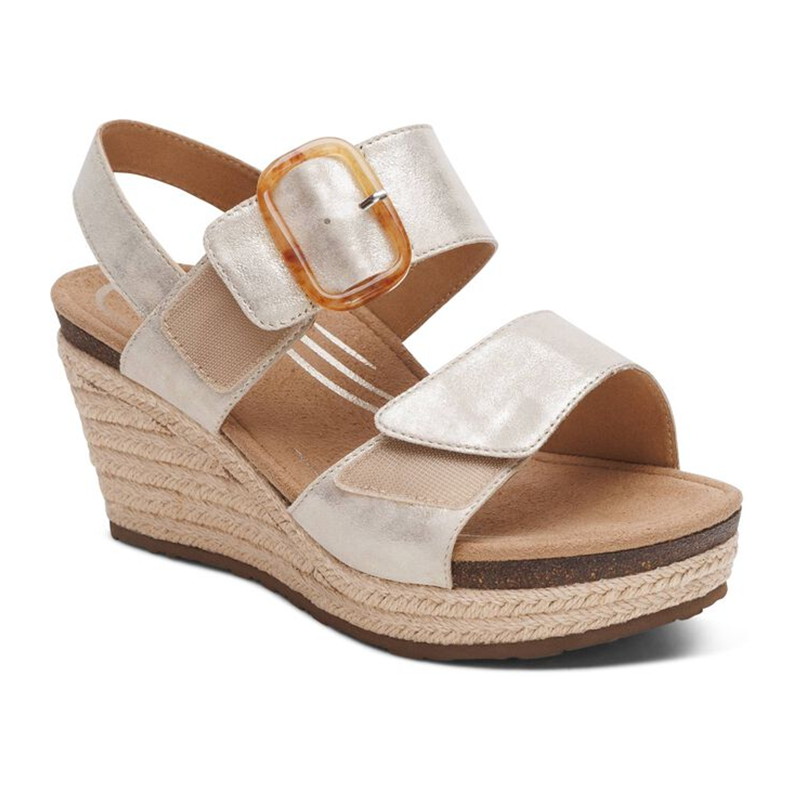 Aetrex Ashley Wedge Sandal (Women) - Champagne