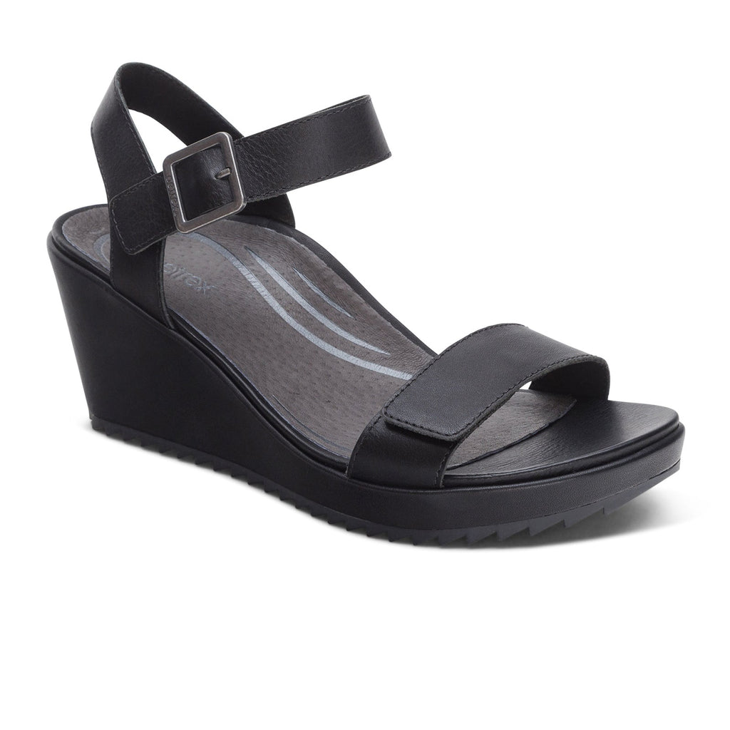 Aetrex Andrea Wedge Sandal (Women) - Black