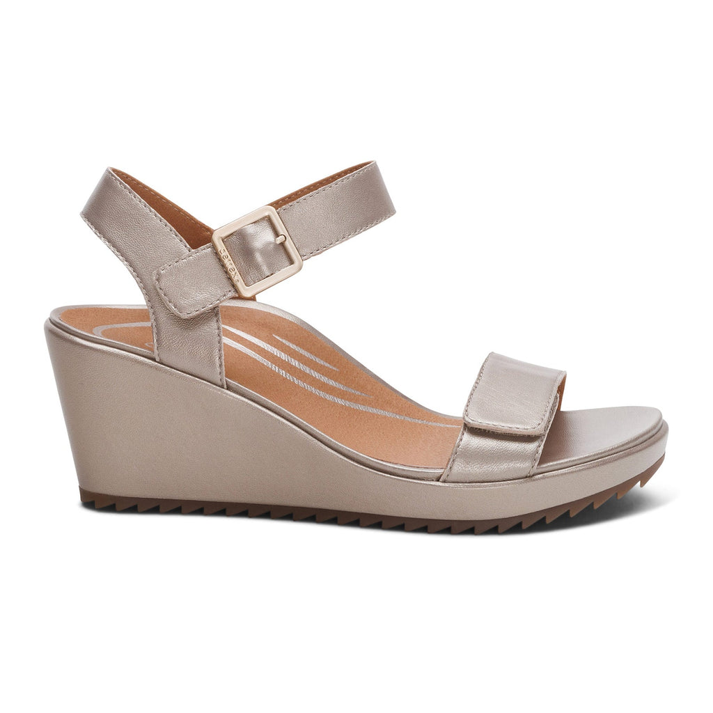 Aetrex Andrea Wedge Sandal (Women) - Platinum