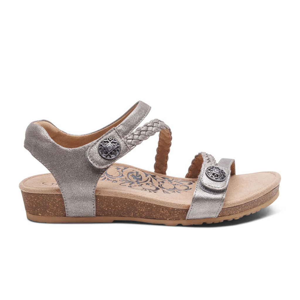 Aetrex Jillian Braided Backstrap Sandal (Women) - Brushed Silver
