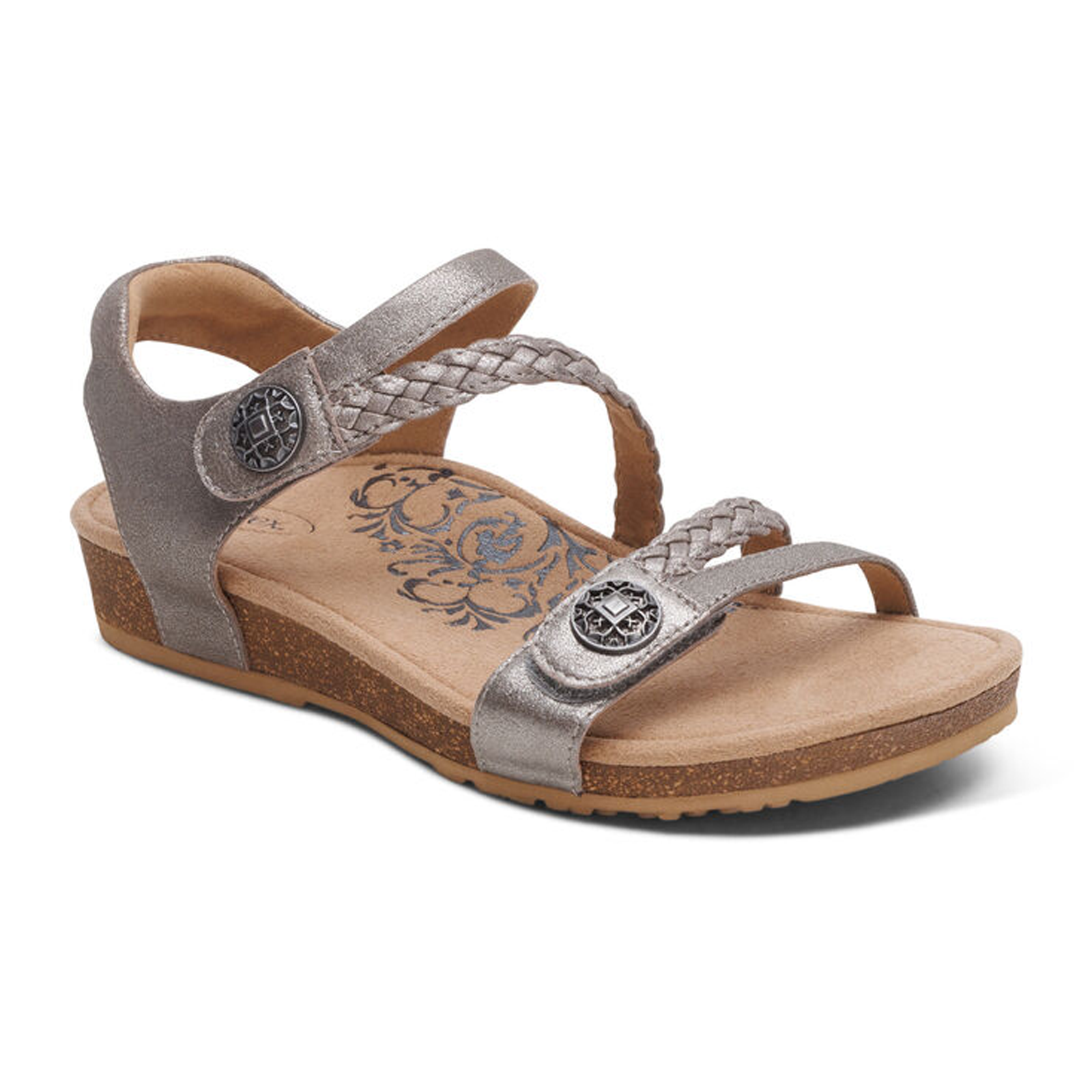 Aetrex Jillian Braided Backstrap Sandal (Women) - Brushed Silver