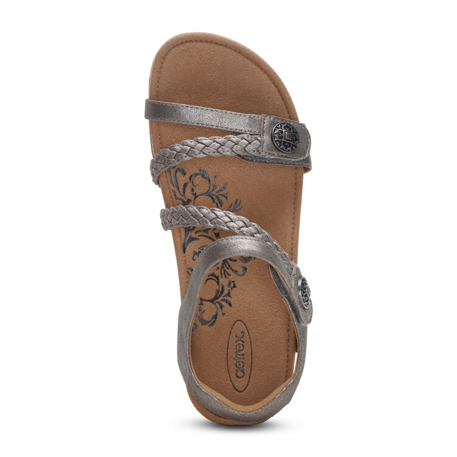 Aetrex Jillian Braided Backstrap Sandal (Women) - Brushed Silver