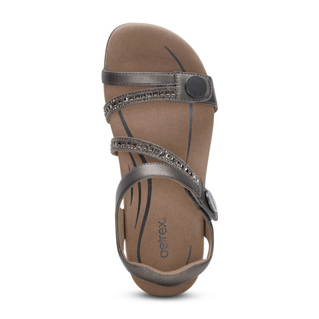 Aetrex Jess Jeweled Backstrap Sandal (Women) - Pewter Sparkle
