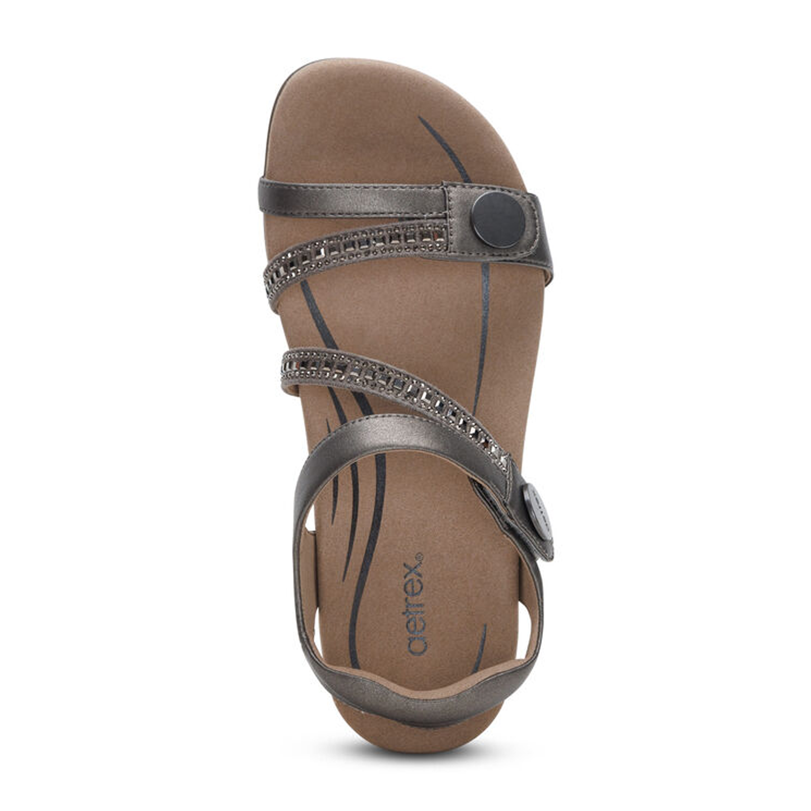 Aetrex Jess Jeweled Backstrap Sandal (Women) - Pewter Sparkle