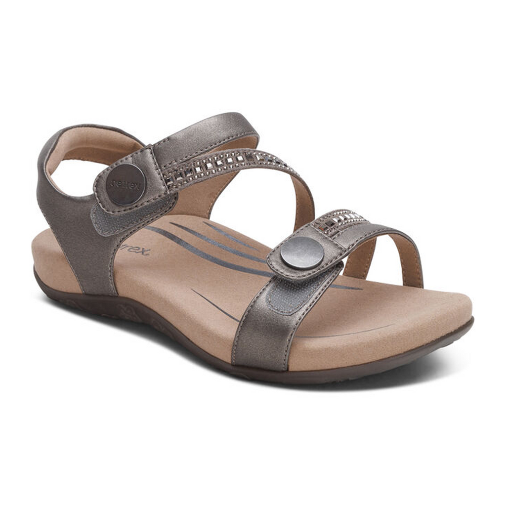 Aetrex Jess Jeweled Backstrap Sandal (Women) - Pewter Sparkle